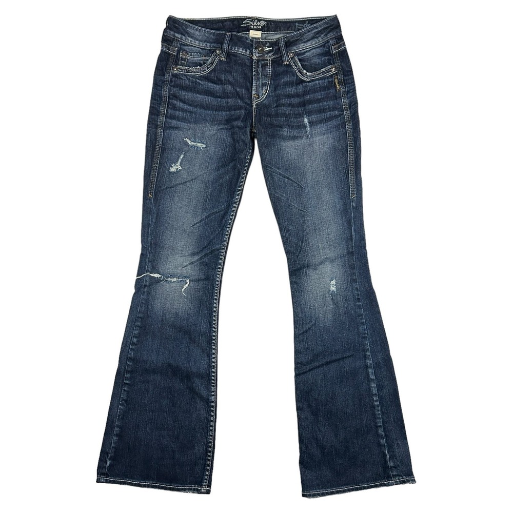 Silver Jeans Womens 27 x 33 Eden Flare Jean Stretch Distressed Thick Stitch Y2K